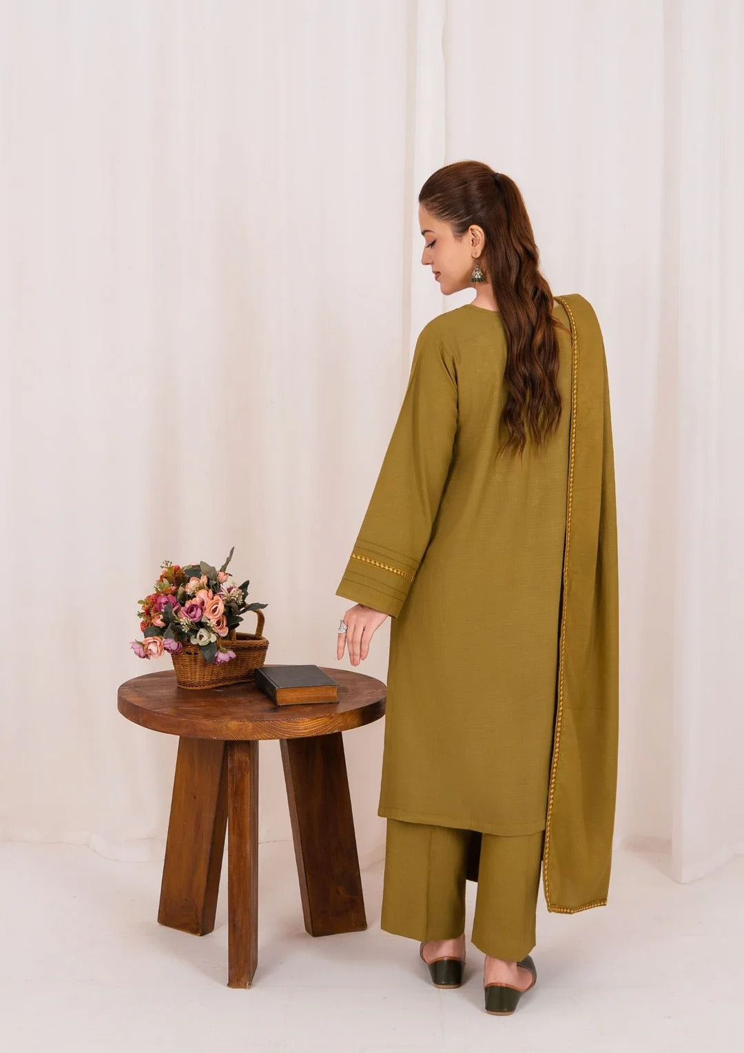 3pc Embroidered Rib Karandi with Embroidered Border Shawl AML-W25-0025