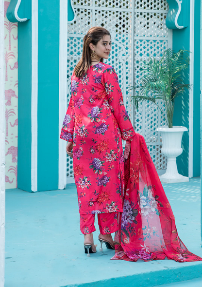 3Pc Printed Arabic Silk Lawn FATAH-F25-0014