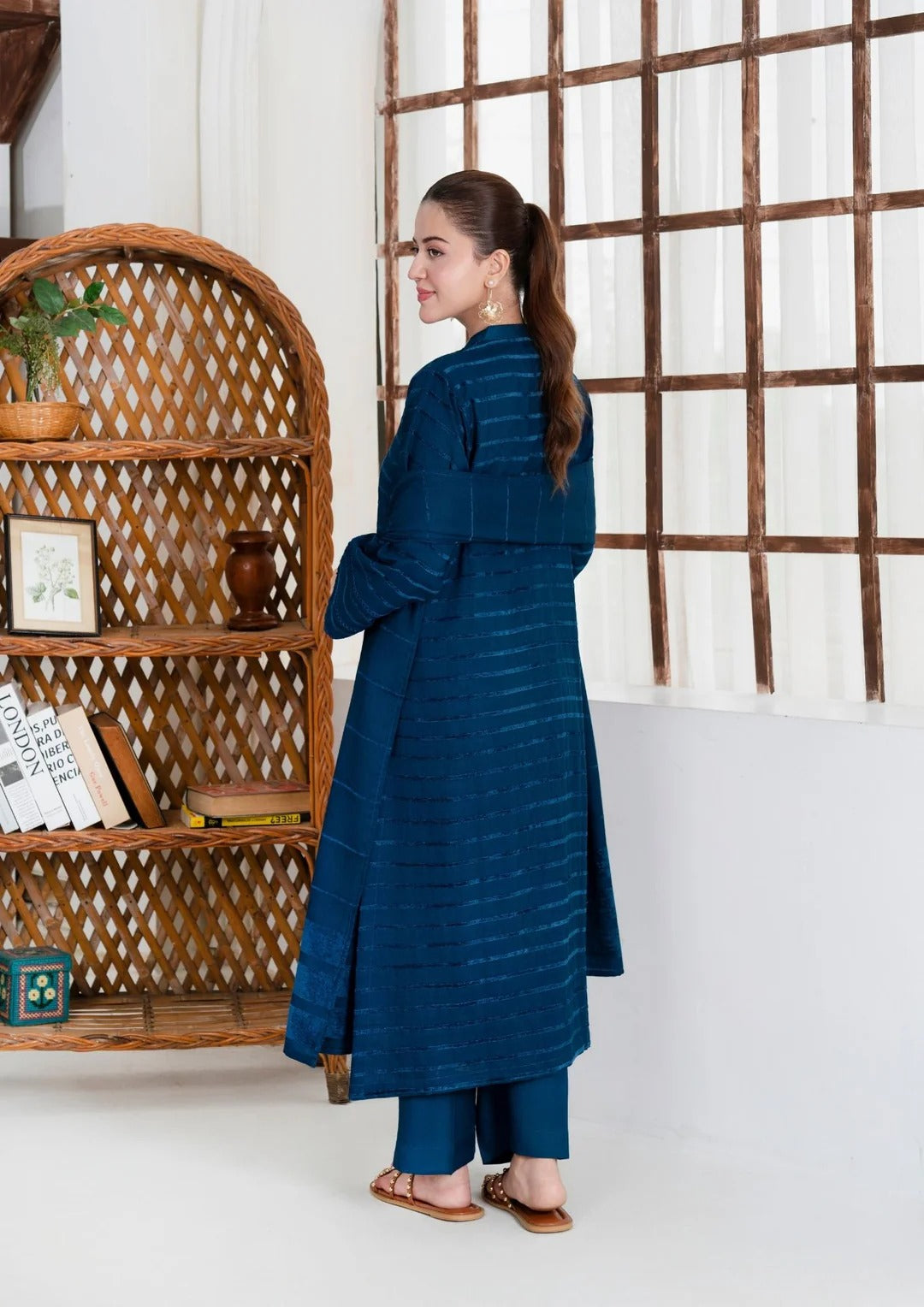 3pc Alpine Velvet Shirt with Velvet Border Shawl and Plain Trouser AML-W25-0014