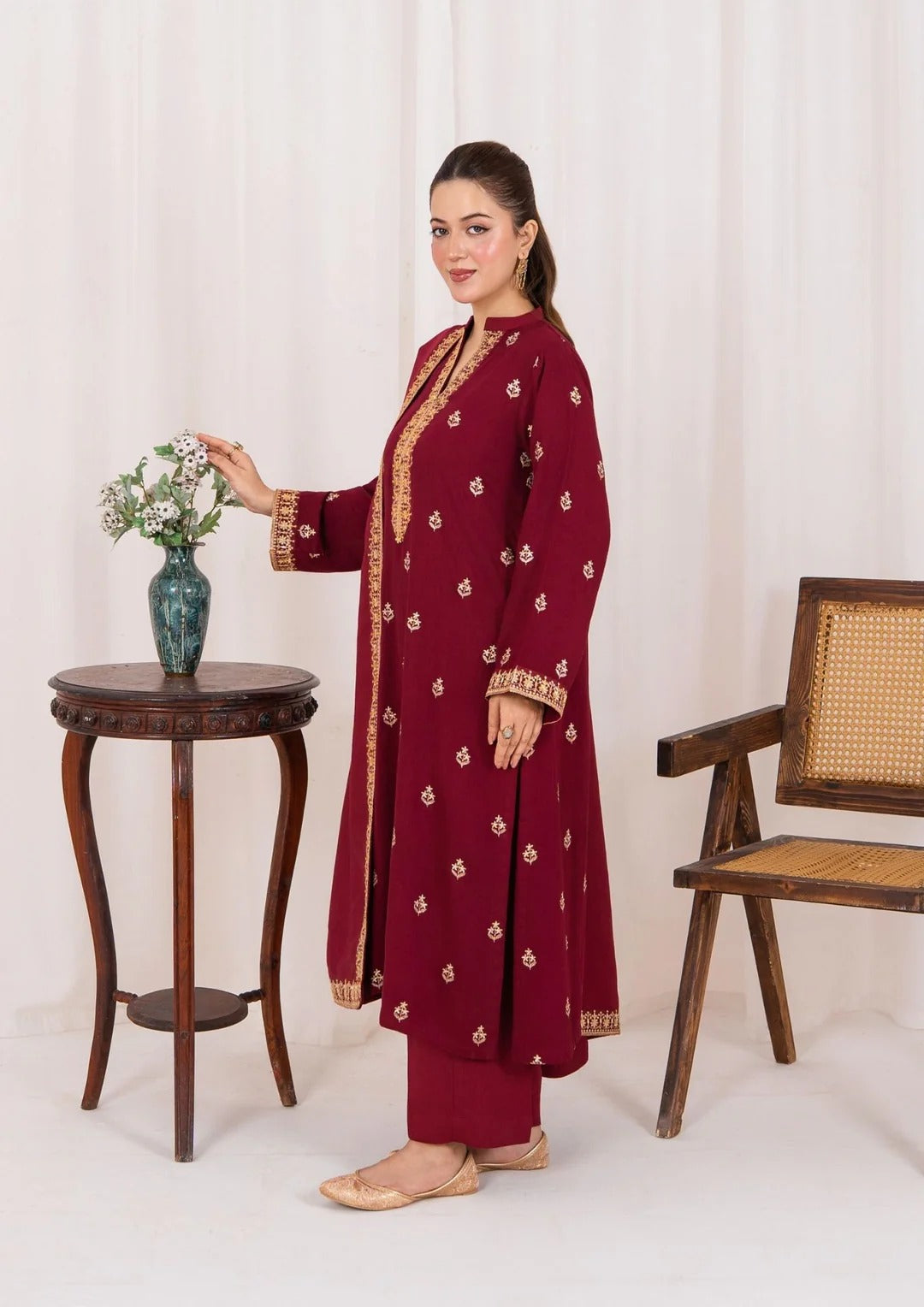 3pc Embroidered Silk Karandi with Embroidered Border Shawl AML-W25-0030