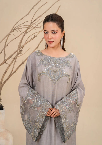 2Pc Silk Viscose Kaftan Silver JASHAN-J26-0025