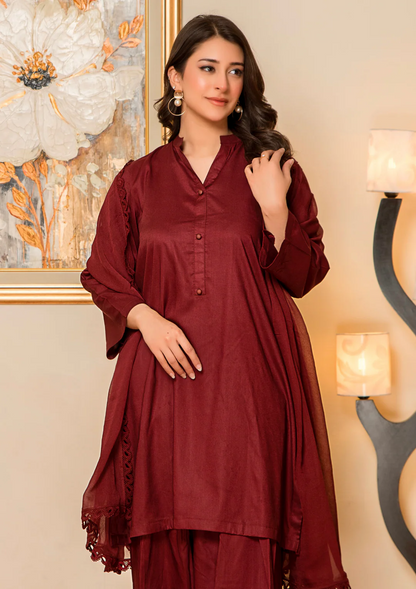 3Pc Silk Viscose with Farshi Shalwar with Chiffon Dupatta JASHAN-S25-0064