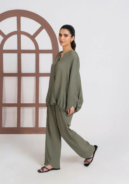 2PC Olive Georgette Co-ord Set JUPITER-J25-0007