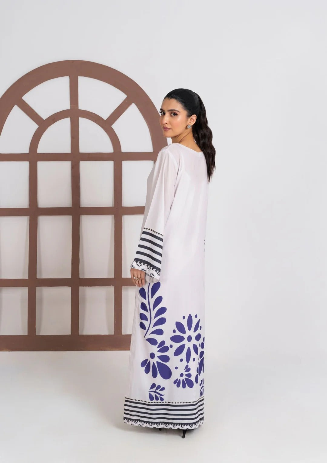 2Pc Ivory Bloom Swiss Silk Long Shirt with trouser JUPITER-J25-0012