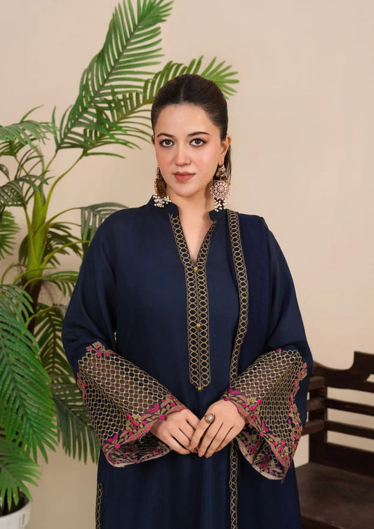 3Pc Embroidered Silk Viscose Navy JASHAN-J26-0021