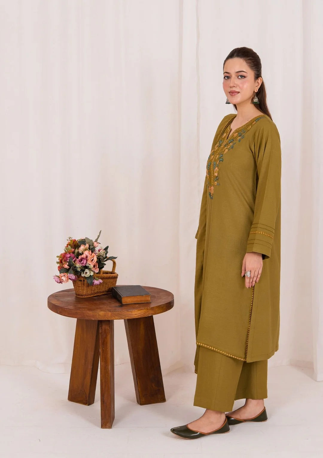 3pc Embroidered Rib Karandi with Embroidered Border Shawl AML-W25-0025