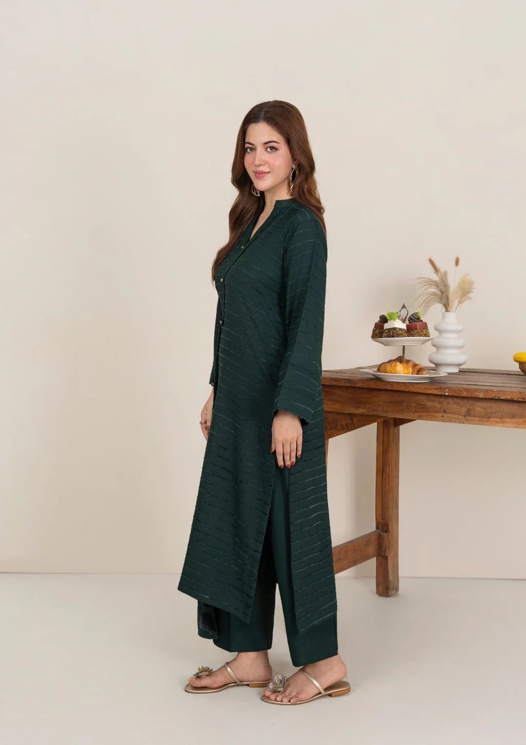 3pc Alpine Velvet Shirt with Velvet Border Shawl and Plain Trouser AML-W25-0013