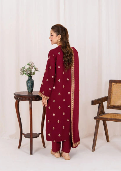 3pc Embroidered Silk Karandi with Embroidered Border Shawl AML-W25-0030