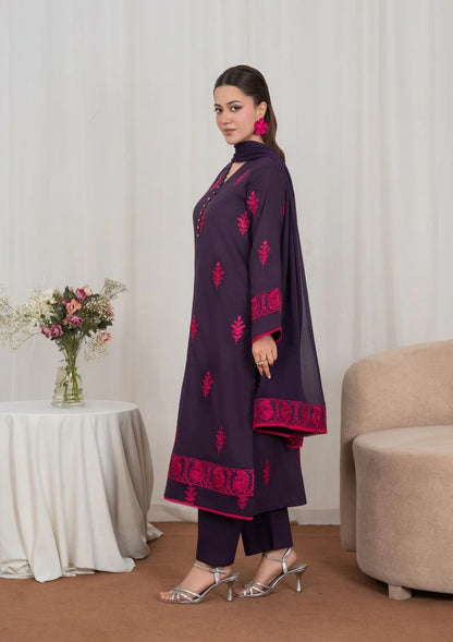 3Pc Embroidered Textured Lawn with Embroidered Border Chiffon Dupatta JASHAN-J26-0035