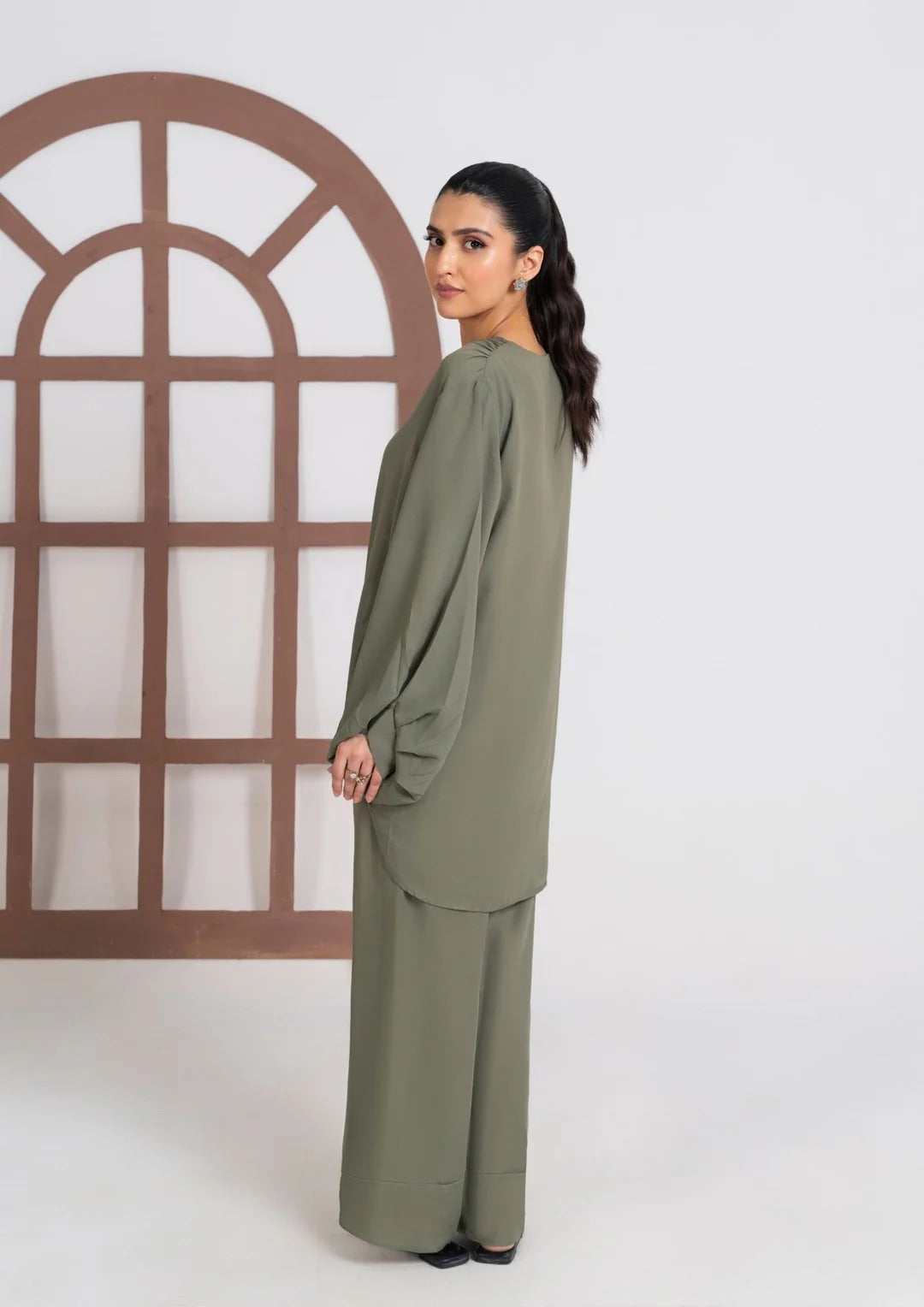 2PC Olive Georgette Co-ord Set JUPITER-J25-0007