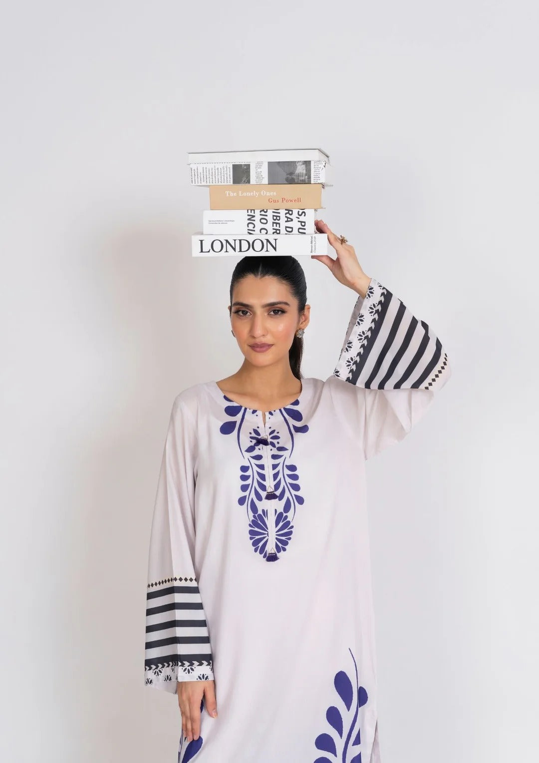 2Pc Ivory Bloom Swiss Silk Long Shirt with trouser JUPITER-J25-0012