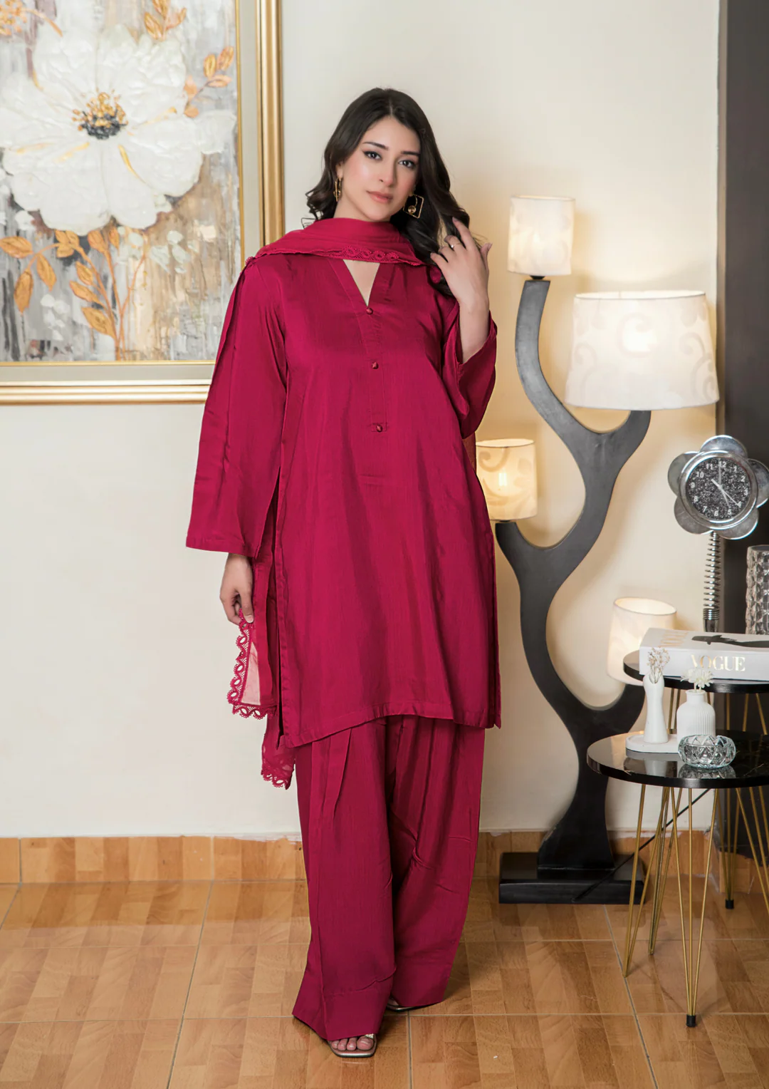 3Pc Silk Viscose with Farshi Shalwar with Chiffon Dupatta JASHAN-S25-0062