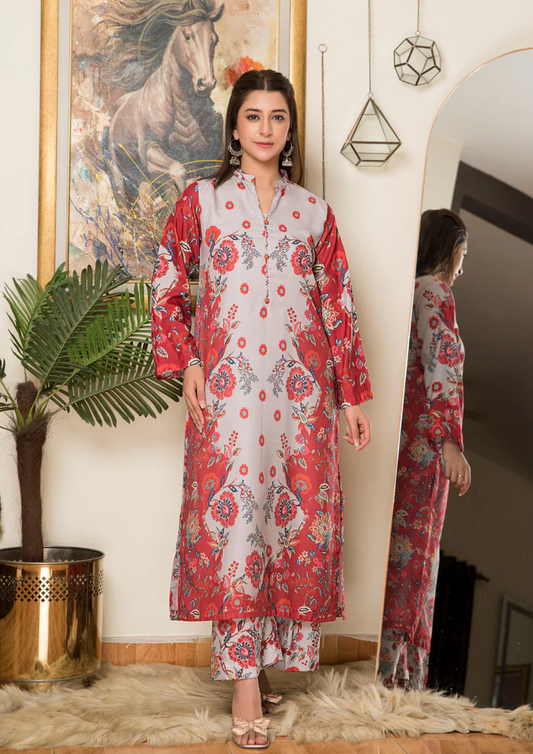 2Pc Printed Arabic Silk Lawn Set ASLS-A25-0002