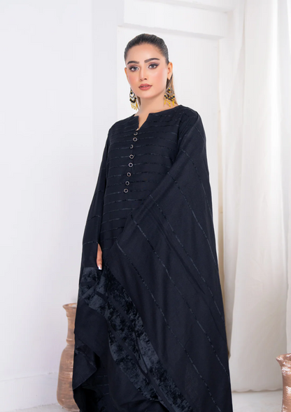 3pc Alpine Velvet Shirt with Velvet Border Shawl and Plain Trouser W24-VEL-0008