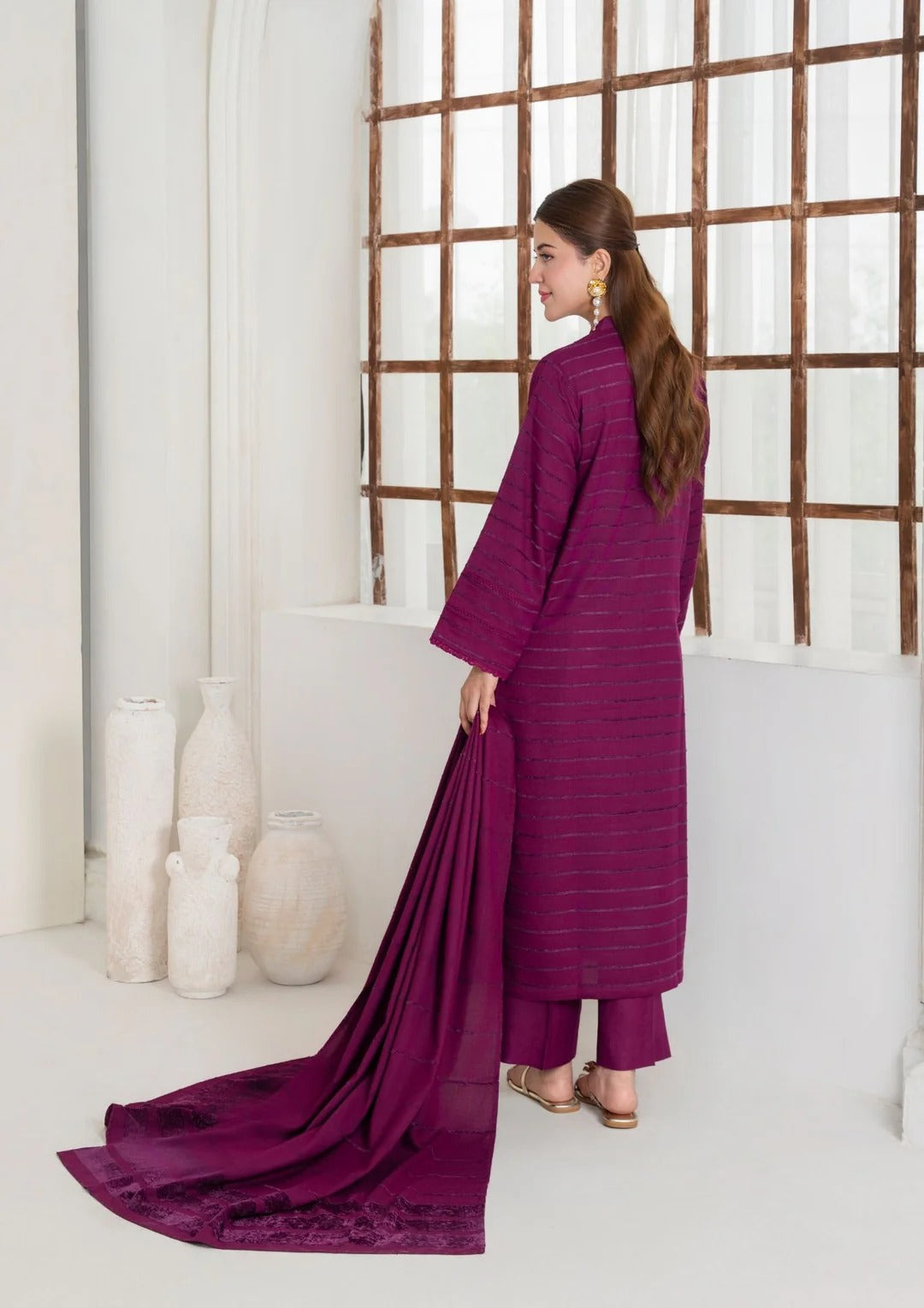 3pc Alpine Velvet Shirt with Velvet Border Shawl and Plain Trouser AML-W25-0011