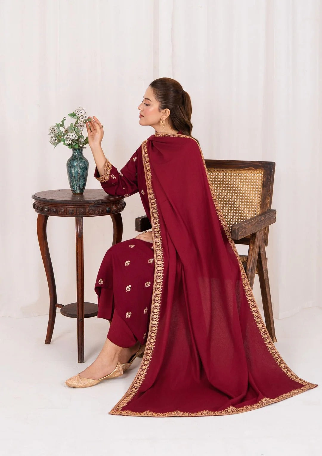 3pc Embroidered Silk Karandi with Embroidered Border Shawl AML-W25-0030