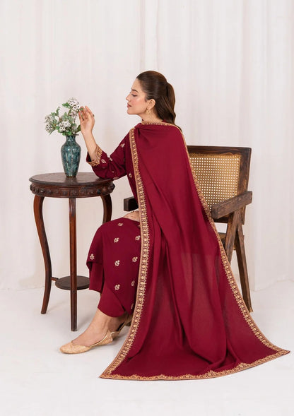 3pc Embroidered Silk Karandi with Embroidered Border Shawl AML-W25-0030