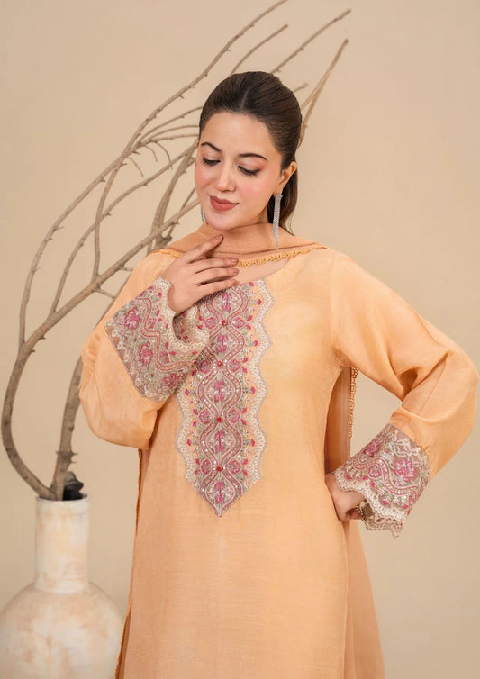 3Pc Embroidered Silk Viscose Soft Peach JASHAN-J26-0015
