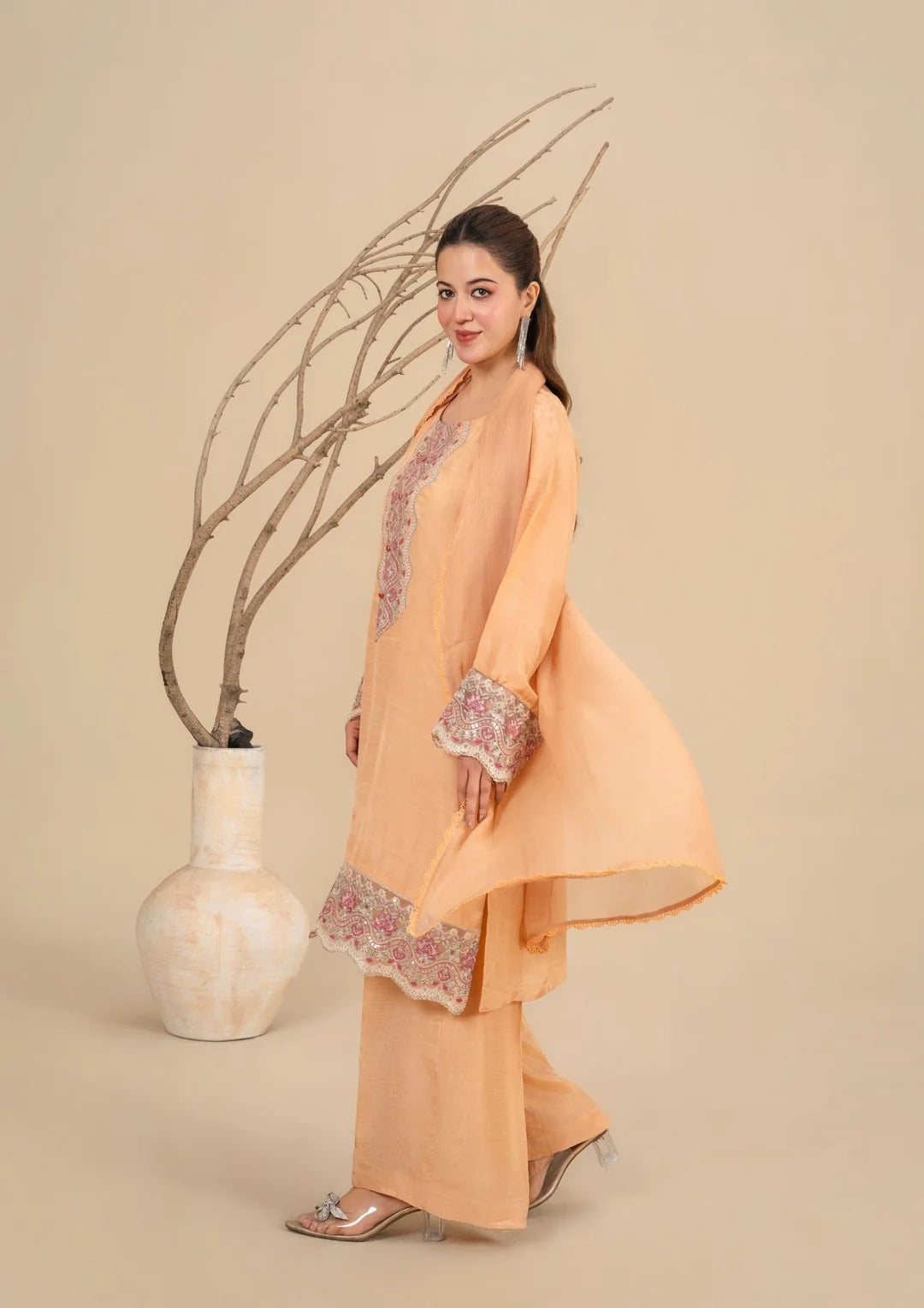 3Pc Embroidered Silk Viscose Soft Peach JASHAN-J26-0015
