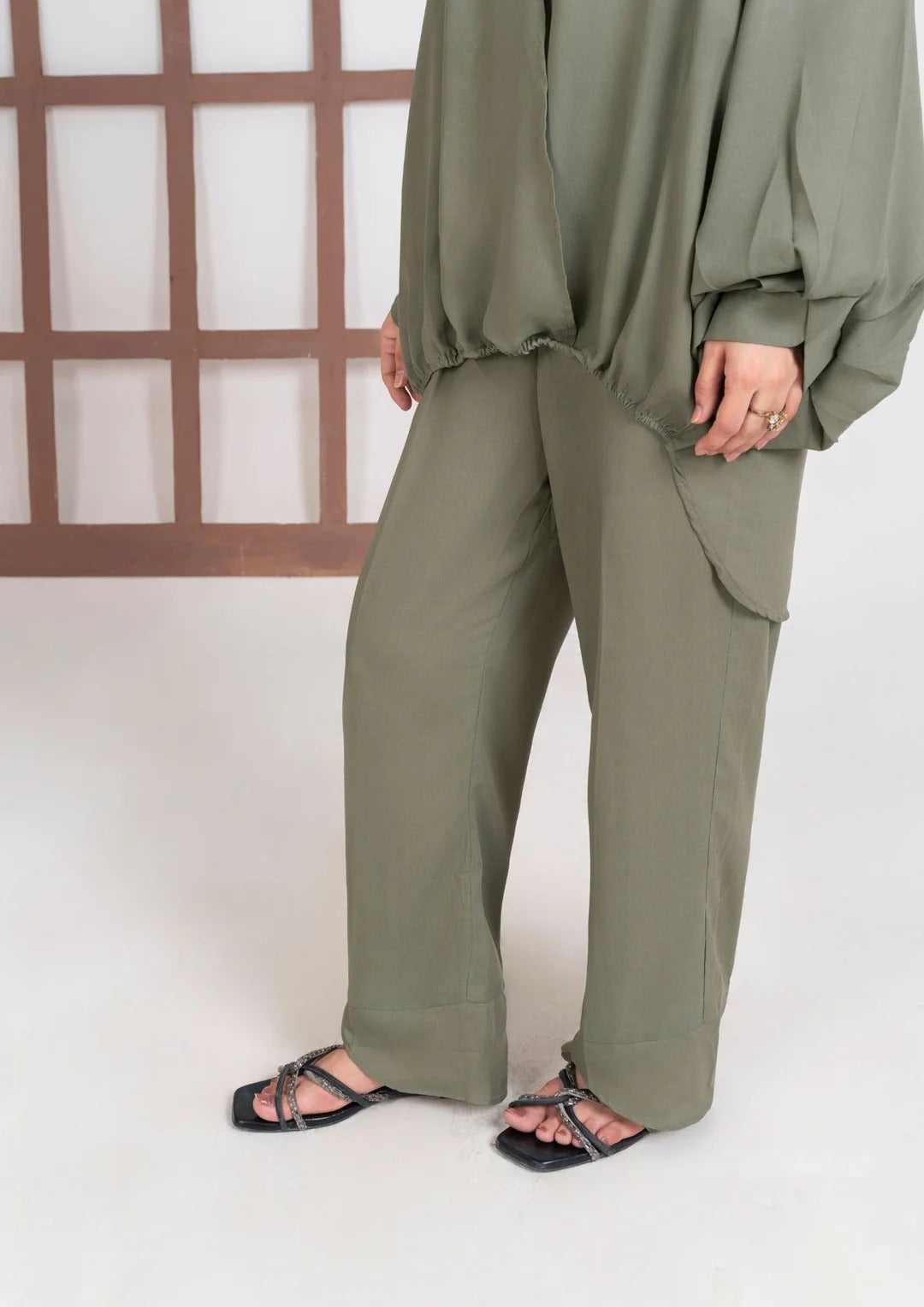 2PC Olive Georgette Co-ord Set JUPITER-J25-0007