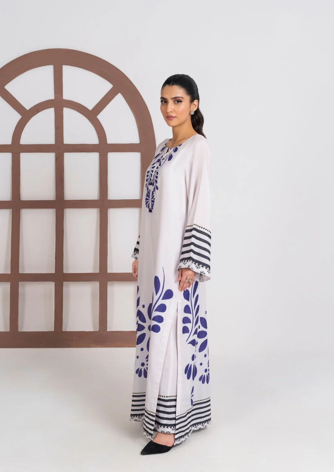 2Pc Ivory Bloom Swiss Silk Long Shirt with trouser JUPITER-J25-0012