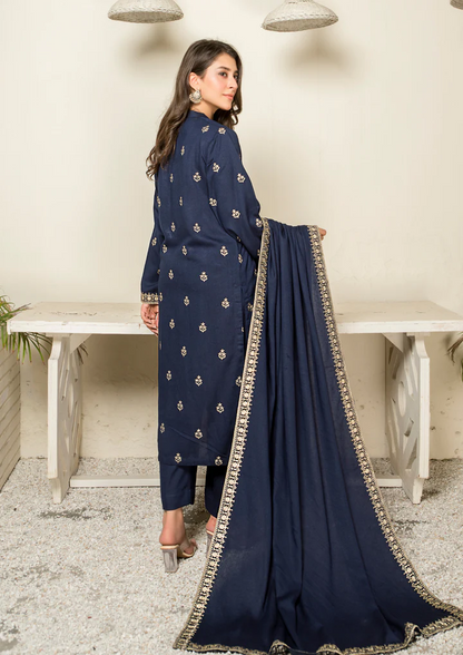 3Pc Tilla Embroidered Silk Karandi with Tilla Embroidered Border Shawl W24-TIL-0014