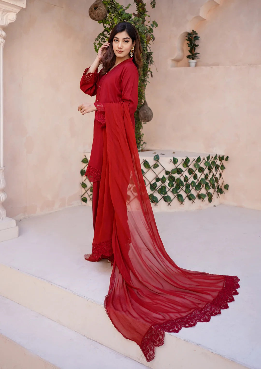 3Pc Embroidered Raw Silk with Farshi Shalwar with Chiffon Embroidered Bordered Dupatta JASHAN-S25-0034