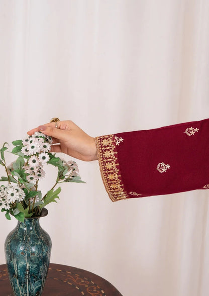 3pc Embroidered Silk Karandi with Embroidered Border Shawl AML-W25-0030